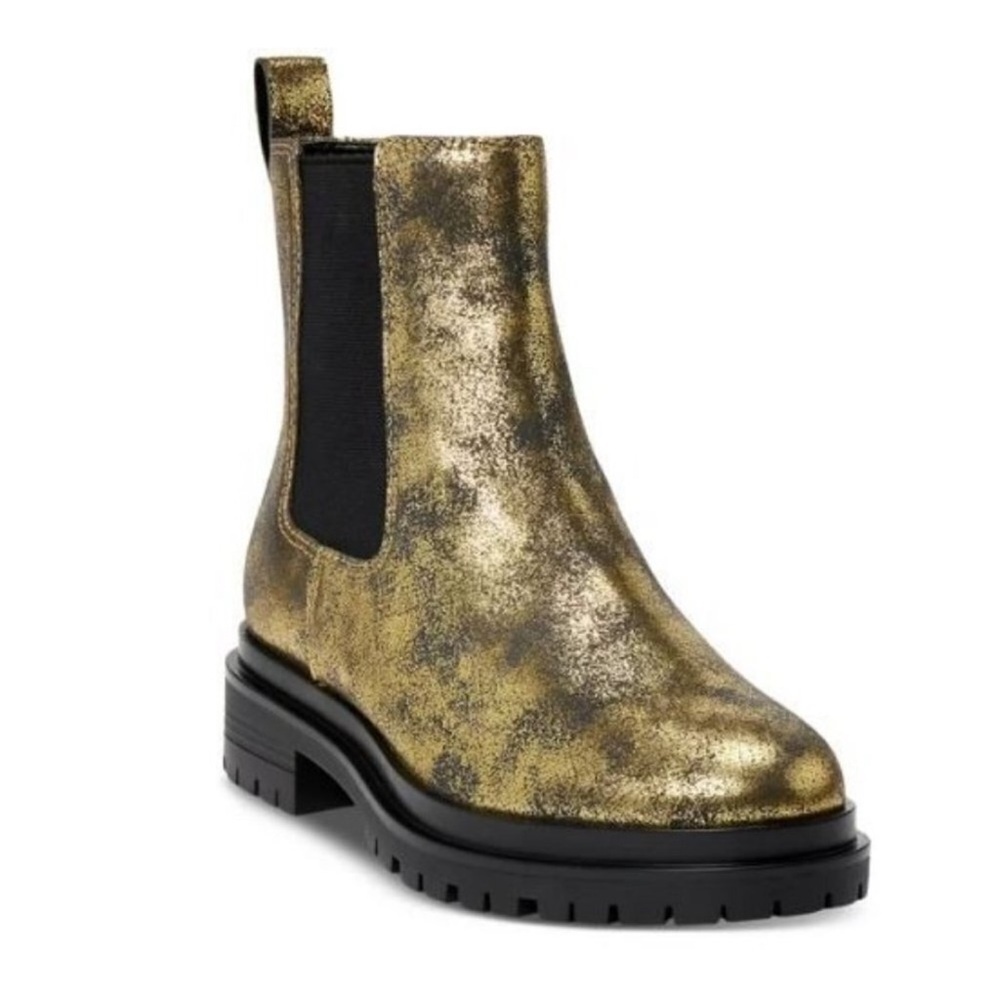 Ralph Lauren gold Metallic Chelsea pull on Lug Boots new 8.5